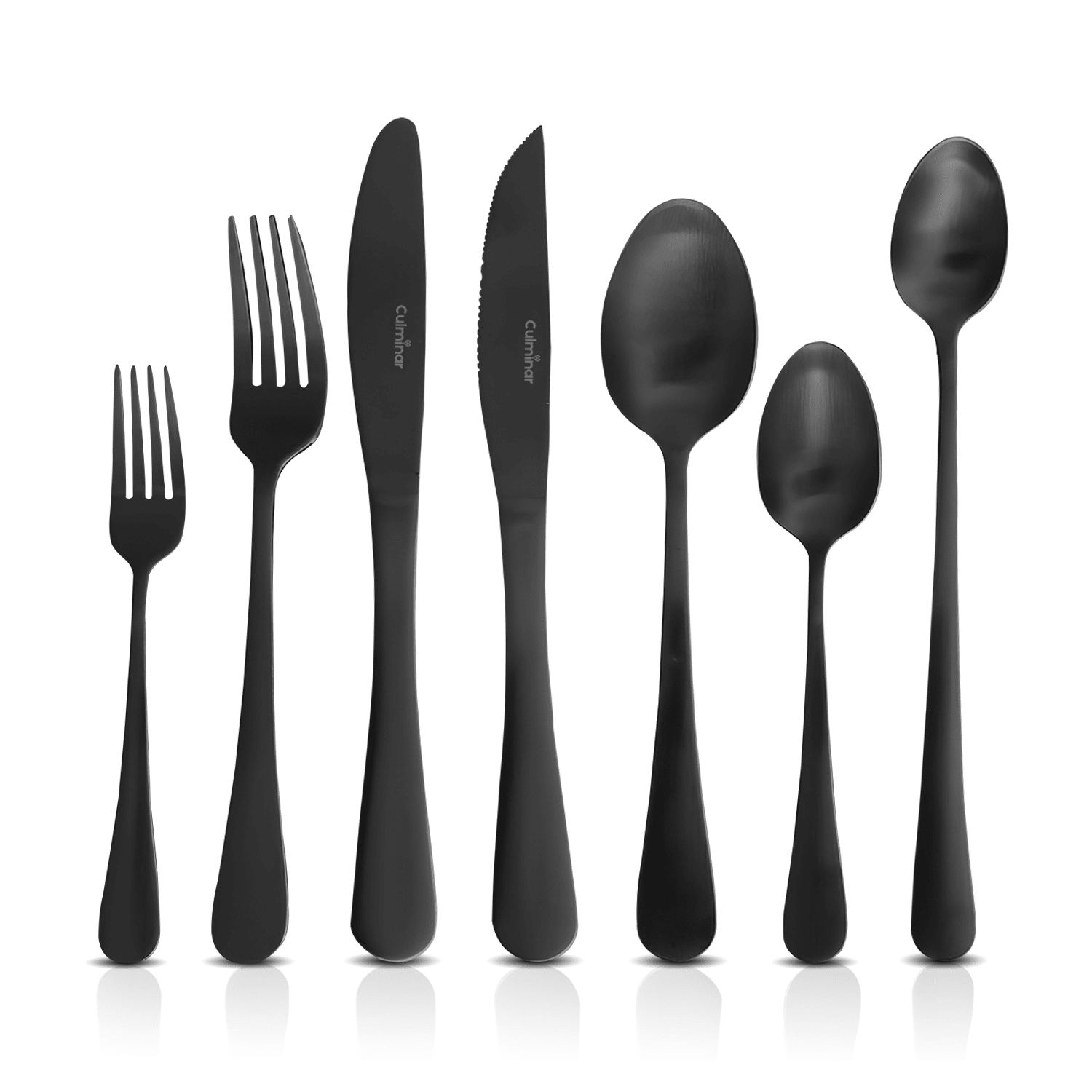 42-piece cutlery set for 6 people featuring durable 18/0 stainless steel with a sleek matte black finish and modern minimalist design. 0